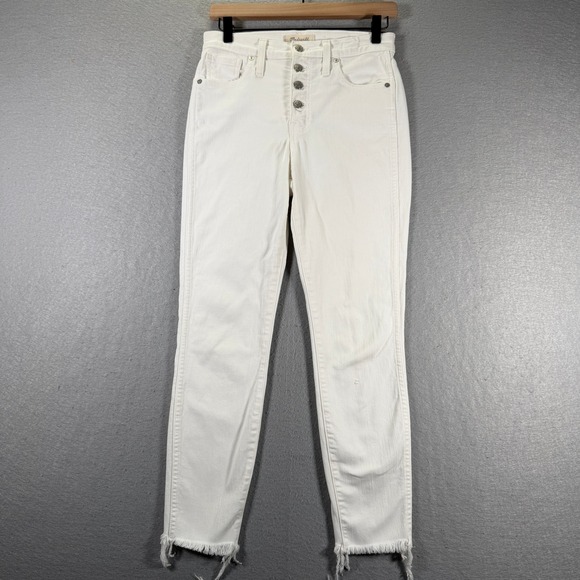 Madewell Denim - Madewell High Rise Skinny Crop Jeans White Button Fly Frayed Hem Size 26